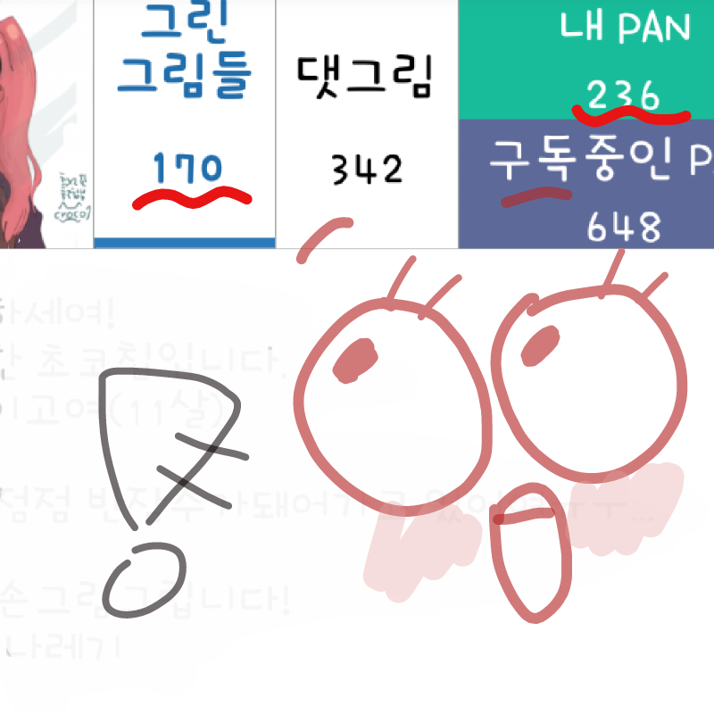 구독자 236.. : 구독자 236명감사하고
어느덧 그린그림이 170개가 되었네염!
그린것도 별로 없는뎅... 스케치판 ,sketchpan