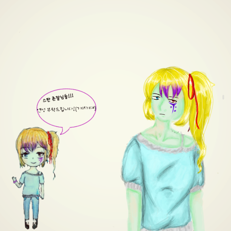 으악 머리.. : 으악 머리색이 너무 연하고 머리 다 채색하고 뒤늦게 앞머리가 이중색이라는 걸 알았고 그리고 귀걸이가 있는 것도 알았고 눈 밑에 문신이 있는것도 알았고 눈 색도 오드아이라는 걸 알아서너무헷갈렸지만... 그래도 성공.. 스케치판 ,sketchpan