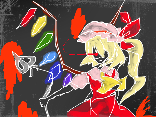 동방 프로젝트::플랑도르 스칼렛 : 동방 홍마향 엑스트라 보스 플랑도르 스칼렛 입니다 .조금 호러틱하게 그렸는데 이건 뭐 ㄱ-;; 스케치판 ,sketchpan