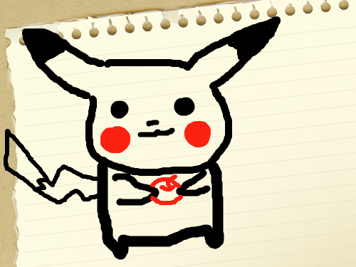 피카츄 : 사과들고있는 피카츄 스케치판 ,sketchpan