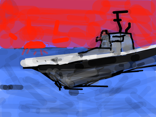 항공모함 : 전쟁을 끝나고 해가 지기전 돌아 오는 모습 스케치판 ,sketchpan