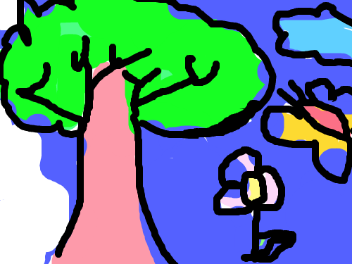 나무 -남수연 : 나무와꽃과나비가친구가되었다. 스케치판 ,sketchpan