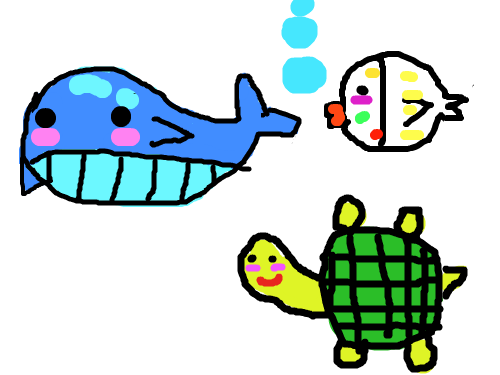 바닷속-오수민 : 고래하고 예쁜 물고기와 거북이~ 스케치판 ,sketchpan