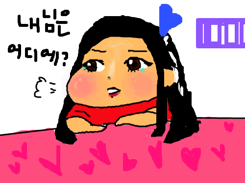 짱구..여자 이어그리기!! : 어떤님아가 눈하고 다그려놧길래..머리카락이랑책상이랑핀하고보라상자만 제가 그린거 스케치판 ,sketchpan