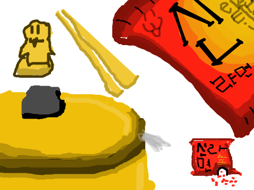 신라면 드실라우 : 배고픈 뉴뉴가 신라면을 먹으려고 끓는 내용 스케치판 ,sketchpan