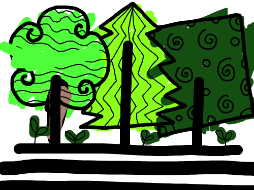 숲속 나무 : 숲속에 나무 세 그루가 있어요. 스케치판 ,sketchpan