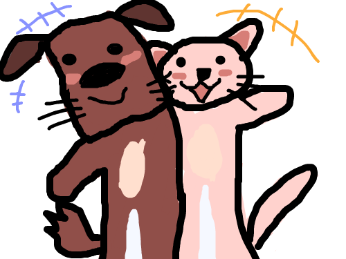 개와고양이 : 화해한 개와 고양이 스케치판 ,sketchpan