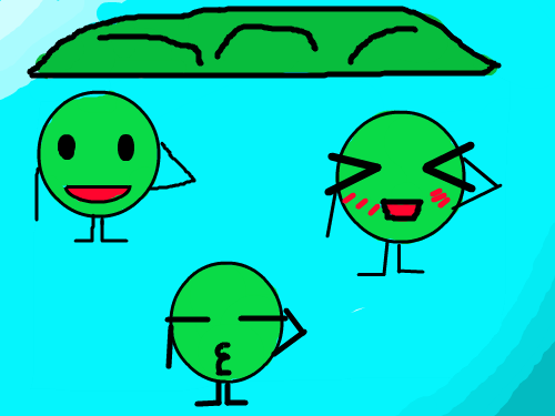 완두콩3형제 : 꼬투리에서나온 완두콩3형제이다. 스케치판 ,sketchpan