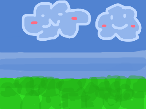 초원 : 초원에풀과구름이있다. 스케치판 ,sketchpan