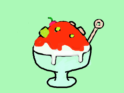 딸기빙수 : 딸기시럽이 있는 빙수 스케치판 ,sketchpan