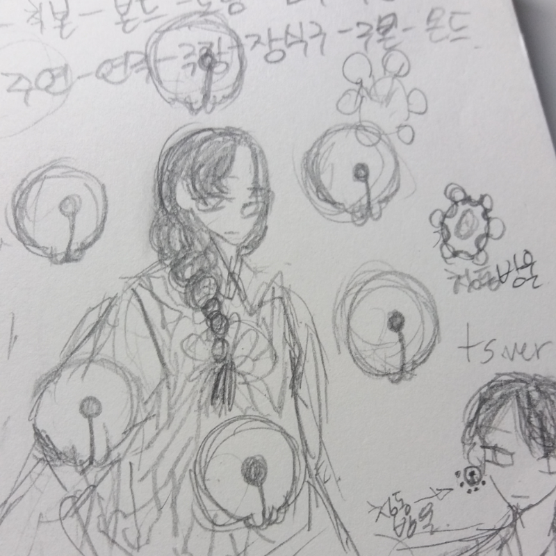 헤헤ㅔㅎ .. : 헤헤ㅔㅎ 청동방울 인간화에염 디게 이쁘지 않아영??애들이 이거보고 저 묵주를 실체화시켰냐면서...허허후ㅜㅠ 스케치판 ,sketchpan