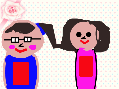 선생님과 나 : 우리 컴퓨터 샘과 나를 그린 그림이다. 스케치판 ,sketchpan