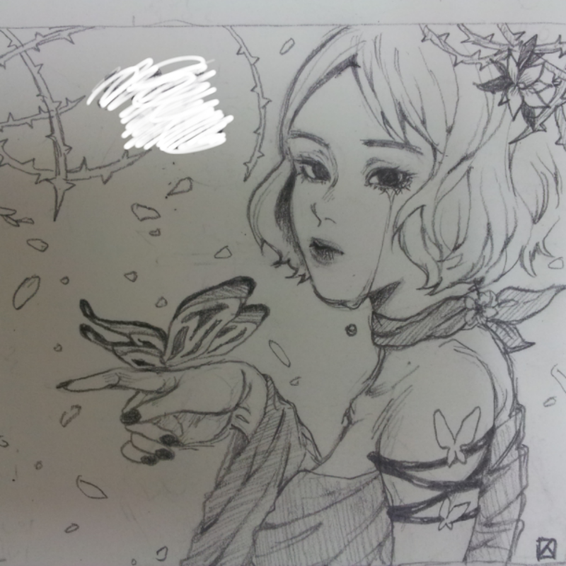 학원 친구.. : 학원 친구의 부탁으로 명찰에 끼울 그림 그려줌(남자앤데  나비성애자라.... 스케치판 ,sketchpan