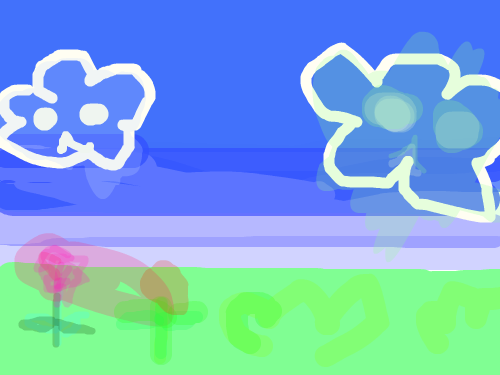 1.하늘과 풀밭 : 오늘은 파란 하늘과 풀과꽃등 재미있게 그려보았다. 스케치판 ,sketchpan