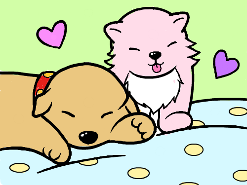 강아지와 고양이 : 고양이는 강아지가있어서 좋겠다. 스케치판 ,sketchpan