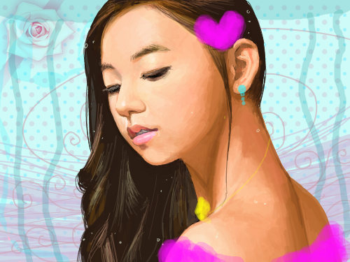 원더걸스 소희 : 분홍색 옷과 분홍색 하트 머리삔, 다이아몬드 모걸이랑 하늘색 바탕. 어울리지 않나요?~!♥ 스케치판 ,sketchpan