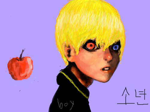 금발머리소년 : ..뭐지...이 가발을 씌운듯한 어색함과 손발이 오글아드는 오드아이는.... 스케치판 ,sketchpan