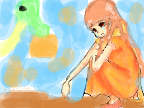 외로운  불쌍한 소녀 : 아이들이 다가버리고서 외로워서 우는 아이 스케치판 ,sketchpan