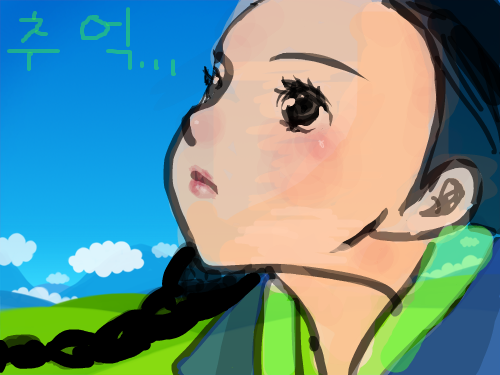 한 여자 아이 : 한 여자아이가 추억을 떠올리고 있어요.. 스케치판 ,sketchpan