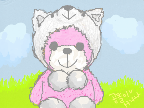 분홍곰돌이 : 분홍색곰돌이예요^^연한색깔로칠해서귀여워용^^ 스케치판 ,sketchpan