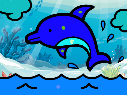 바다속의 돌고래 : 바다속을 자유로이 헤엄치는 돌고래 스케치판 ,sketchpan