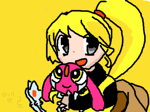 옐로 : 엠라이트를 안고 있는 옐로 스케치판 ,sketchpan