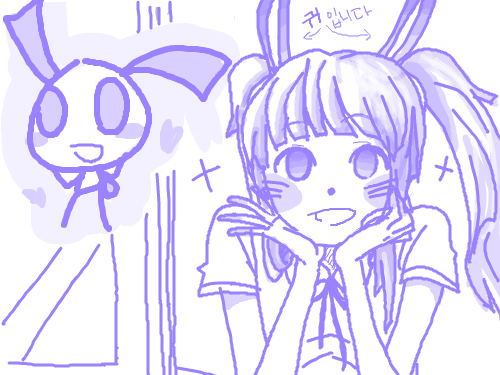 의인화 : 토끼인줄 모르고 머리카락으로 그렸다가 ....토끼귀가 위가 짤리니까 귀 같지가 않음 하..나는 학교가야되는데 새벽 3시에 뭐하는거야.. 스케치판 ,sketchpan