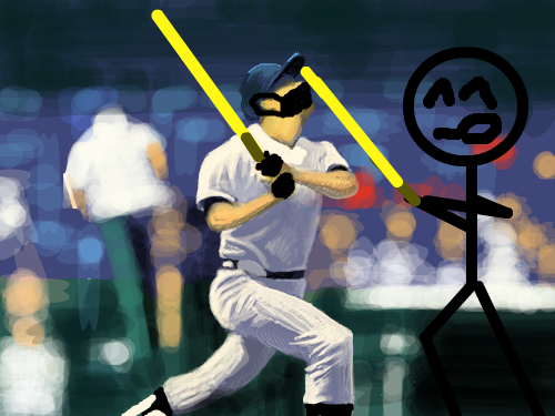 광선검을 가지고 : 야구선수와 졸라맨이 광선검을 들고 싸우닼 스케치판 ,sketchpan