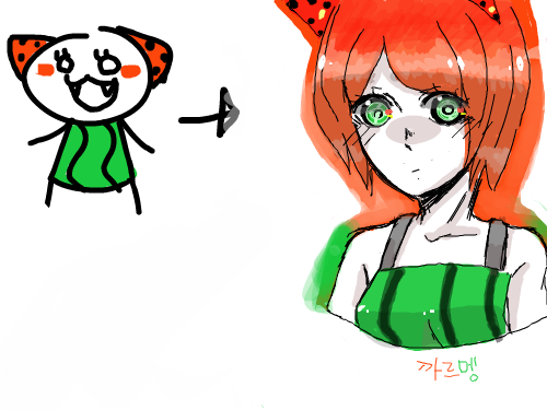 수박고양이 의인화 : 전에 그렸던건 러프스케치... 스케치판 ,sketchpan