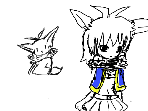 여우마을 : 여우마을에서 한여자가 나츠의 조끼를 주움. 스케치판 ,sketchpan