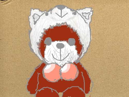 늑대곰돌이 : 곰돌이가늑대 모자를쓰고있는모습을채색하였습니다 스케치판 ,sketchpan