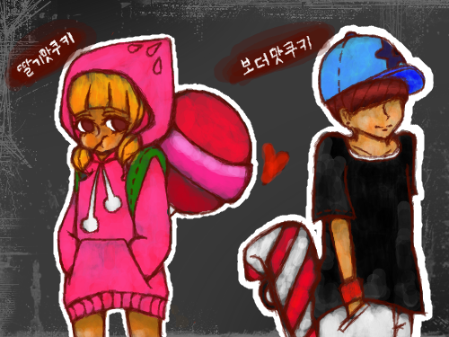 딸기맛 쿠키와 보더맛 쿠키 : 딸기맛 쿠키와 보더맛 쿠키 스케치판 ,sketchpan