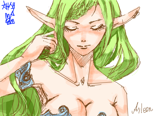 숲속의 엘프 : 숲속의 엘프같은 느낌이네요
머리카락이 연두빛이라 그럴지도.... 스케치판 ,sketchpan