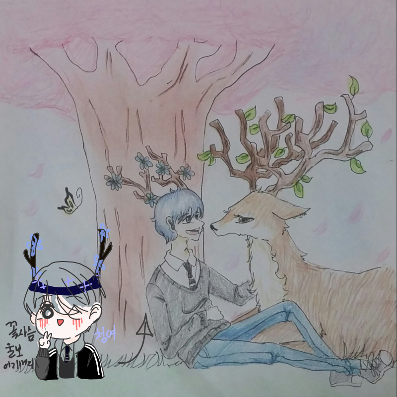 청여 너무 .. : 청여 너무 이뻐요ㅠㅠㅠ 손그림으로 이어그리기 한 점 정말 죄송합니다. 그러므로 터치펜 구매가 시급합니다. 스케치판 ,sketchpan