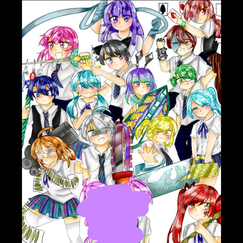 오예 자캐 .. : 오예 자캐 단체샷
이런거 한번 그려보고 싶었는데 
이제야 그리네욬ㅋ 스케치판 ,sketchpan