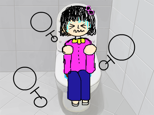 화장실 : 소녀가 화장실에서 볼일을 보고 있는 장면이다. 스케치판 ,sketchpan