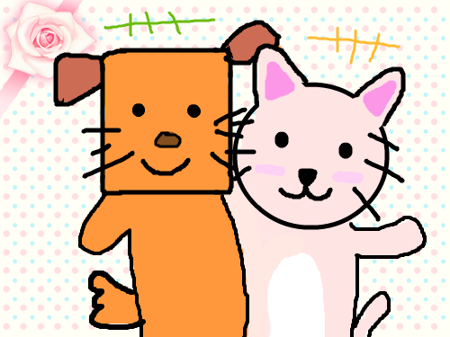 강아지와 고양이 : 웃고 있는 고양이와 강아지 스케치판 ,sketchpan