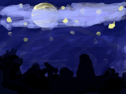 밤하늘 : 밤하늘에 별,달과 집과 나무의 그림자들 스케치판 ,sketchpan