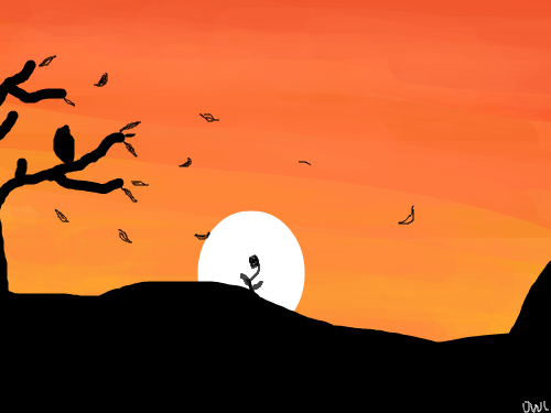 노을 : 낙엽이 떨어지는...그리고 저거 저래뵈도 올빼미임;;;컴터로 처음 그려 봤어요;;이상해도 이해해주시길...ㅎ 스케치판 ,sketchpan