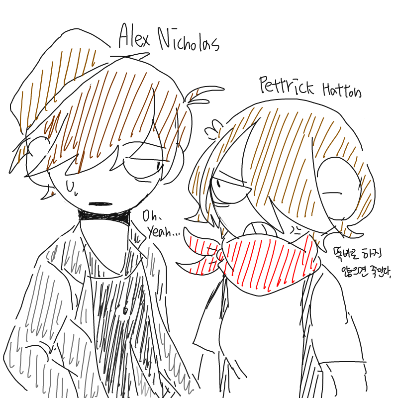 니놈 녀석.. : 니놈 녀석들 때문에 힐다가 끌려갔어.
어서 앞장서! 아 똑바로 하지 않으면 죽는다. (정색)

오, 그래... 알았어 알겠다고.
단 일이 다 끝난 후엔 꼭 보내줘야

너도 보내버릴거야

다른 녀석들로도 된거잖아! 스케치판 ,sketchpan