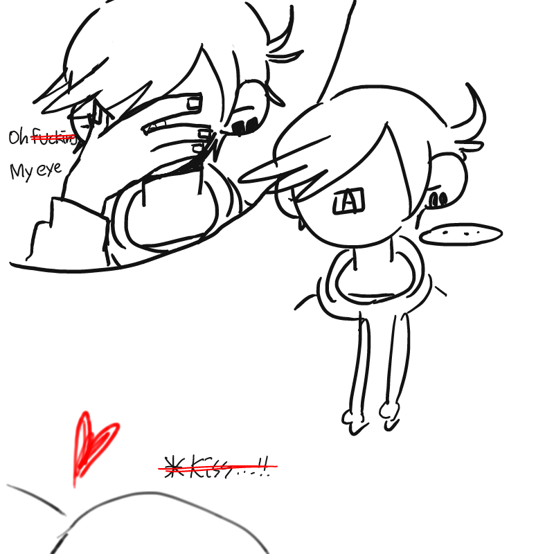 Oh fuckin.. : Oh fucking
My eye 난 직접 보는게 더 싫더라

알버트는 커플들의 애정행각을 직접 보는것을 더 싫어했다 ((측은 스케치판 ,sketchpan