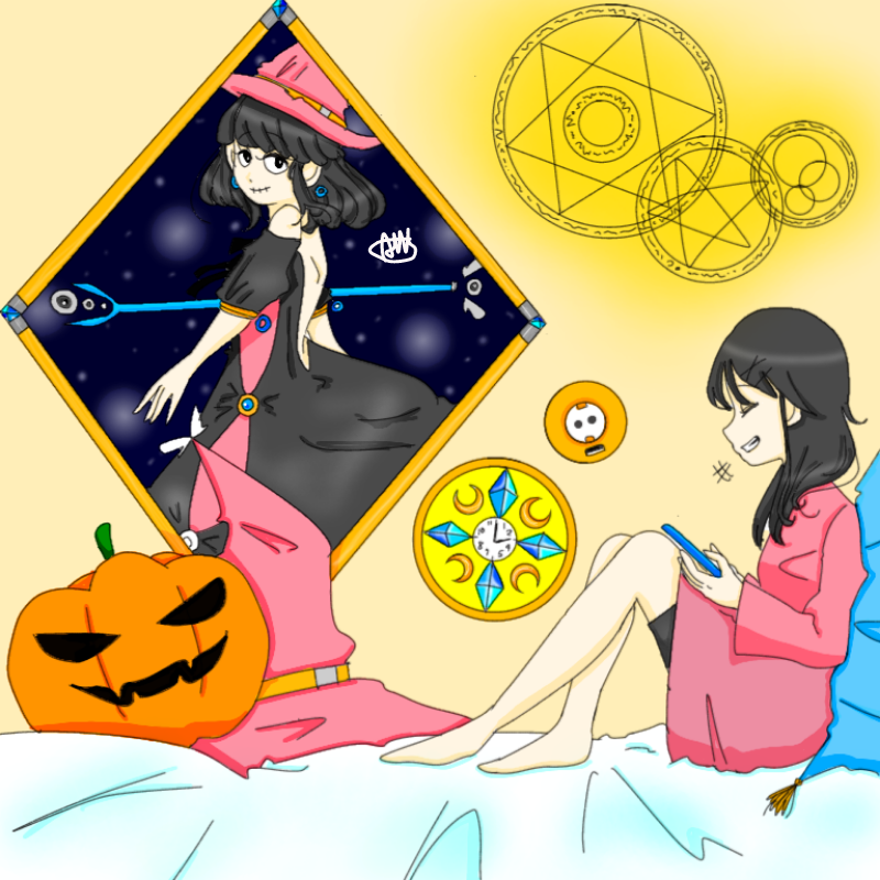 지나가던사.. : 지나가던사랑입니다님 리퀘왔습니다!!
원래 마녀가 평상복입은걸 그리고싶었는데 
그럼 안될거 같아서둘다그렸어욯ㅎ
저기 액자에있는게 마녀로 바꾼게에오! 스케치판 ,sketchpan