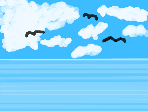 수평선 : 저 멀리 있는 바다 끝 스케치판 ,sketchpan
