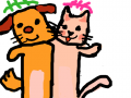 사이좋은 강아지와 고양이 : 어깨동무를 하고 하하하 스케치판 ,sketchpan