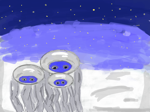 외계인 : 눈이온밤하늘에 외예인 가족 스케치판 ,sketchpan