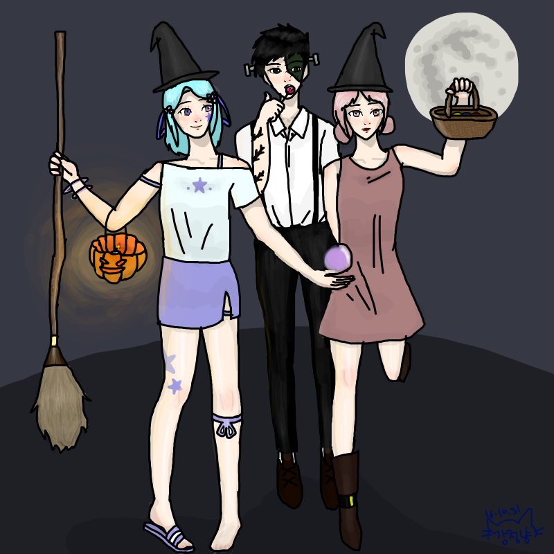 표목이 님,.. : 표목이 님, 첫눈 님, 누 님 할로윈 리퀘 완성이요! :D 스케치판 ,sketchpan