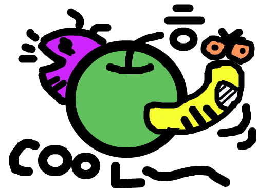 초록색 사과 먹은 애벌래들 ㅎ : 꺅 애벌래다 ㅎㅎ 스케치판 ,sketchpan