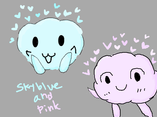 skyblue and pink : 시유 각개전투(? 맞나?)에 나오는 몽실몽실이(제가 이름을 붙인ㅎㅎ)를 핑크,스카이블루 색으로 바꾸어 그려보았습니당~♡♥ 스케치판 ,sketchpan