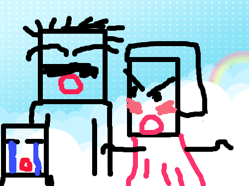 네모가족의 부부싸움 : 네모와 브러쉬로그림 스케치판 ,sketchpan