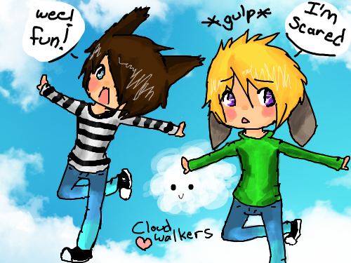 Cloud walkers : Ren: isnt this dangerous? Me:Nonsense! Ren: 'gulp' 스케치판 ,sketchpan